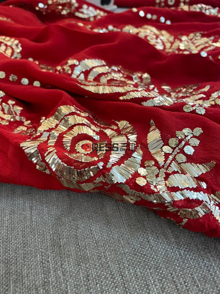 Red Kamdani Anarkali Suit Chikankari