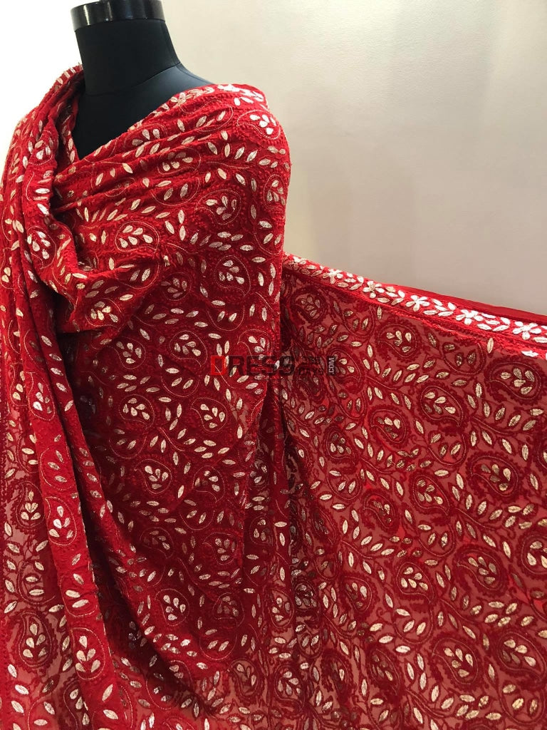 Red Lucknowi Gota Patti Dupatta Chikankari