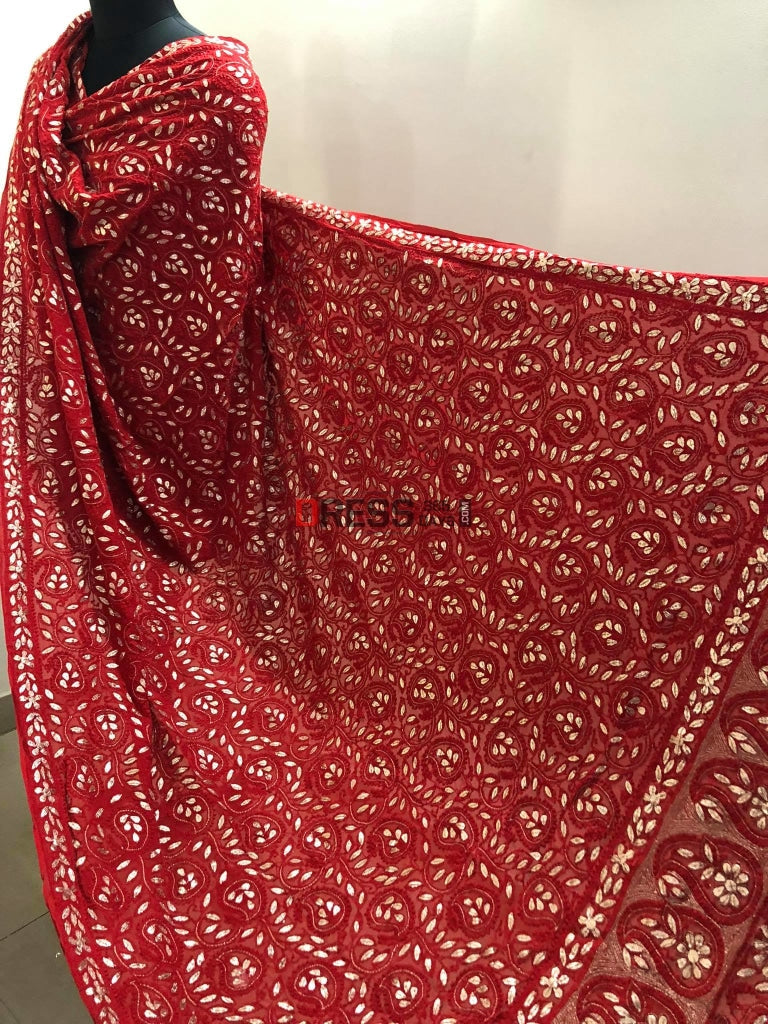 Red Lucknowi Gota Patti Dupatta Chikankari