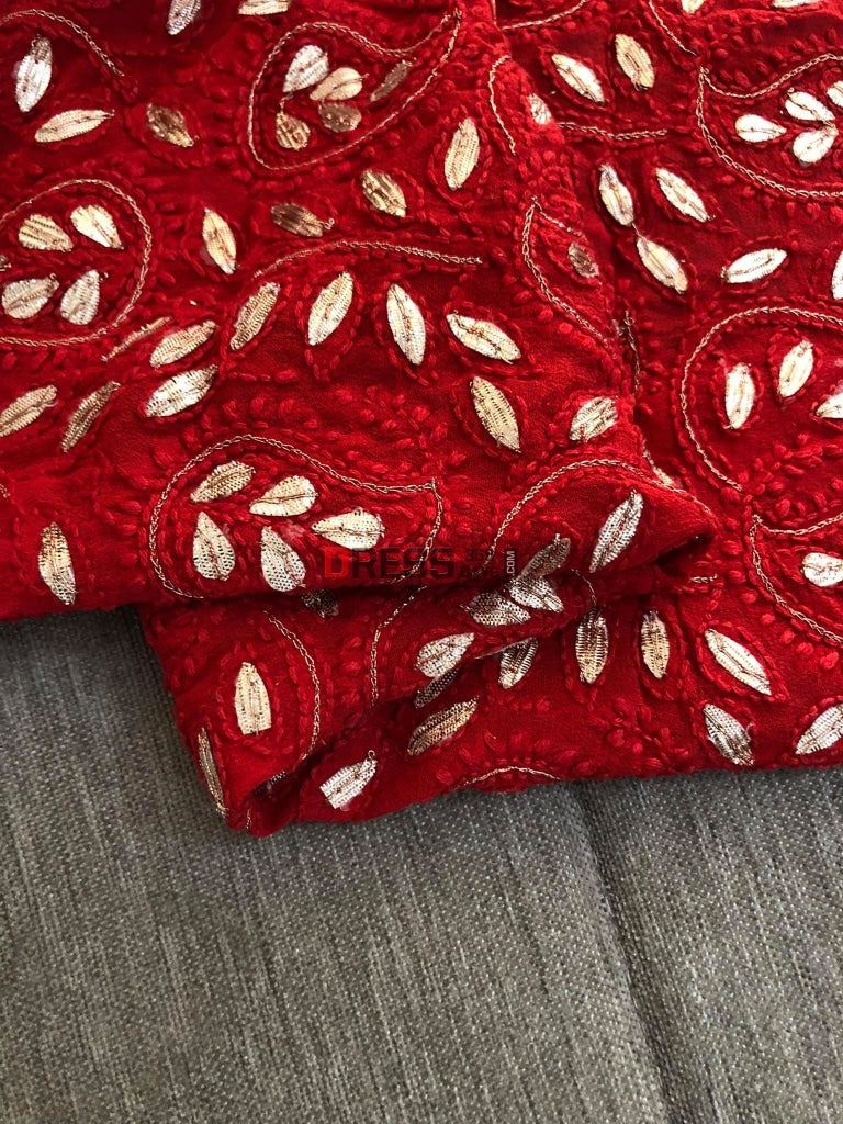 Red Lucknowi Gota Patti Dupatta Chikankari