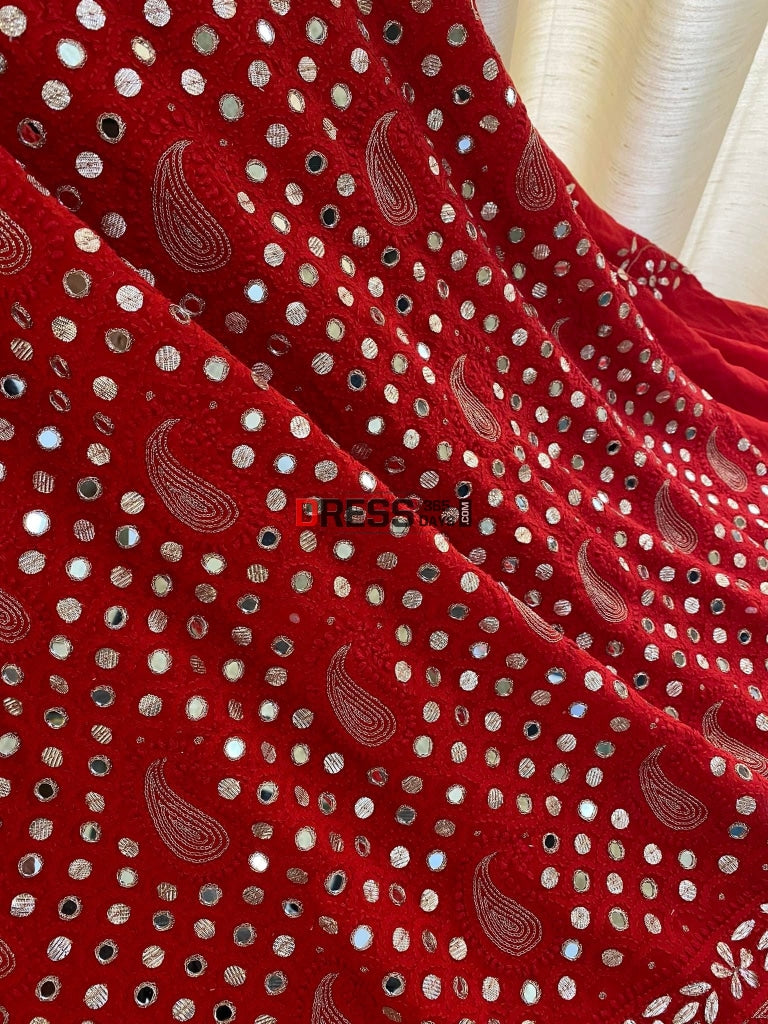 Red Mirror & Gota Patti Chikankari Suit Suits