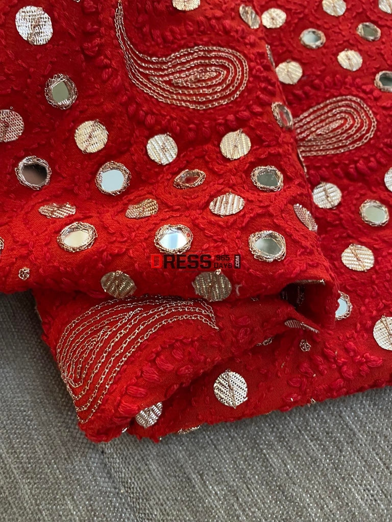Red Mirror & Gota Patti Chikankari Suit Suits