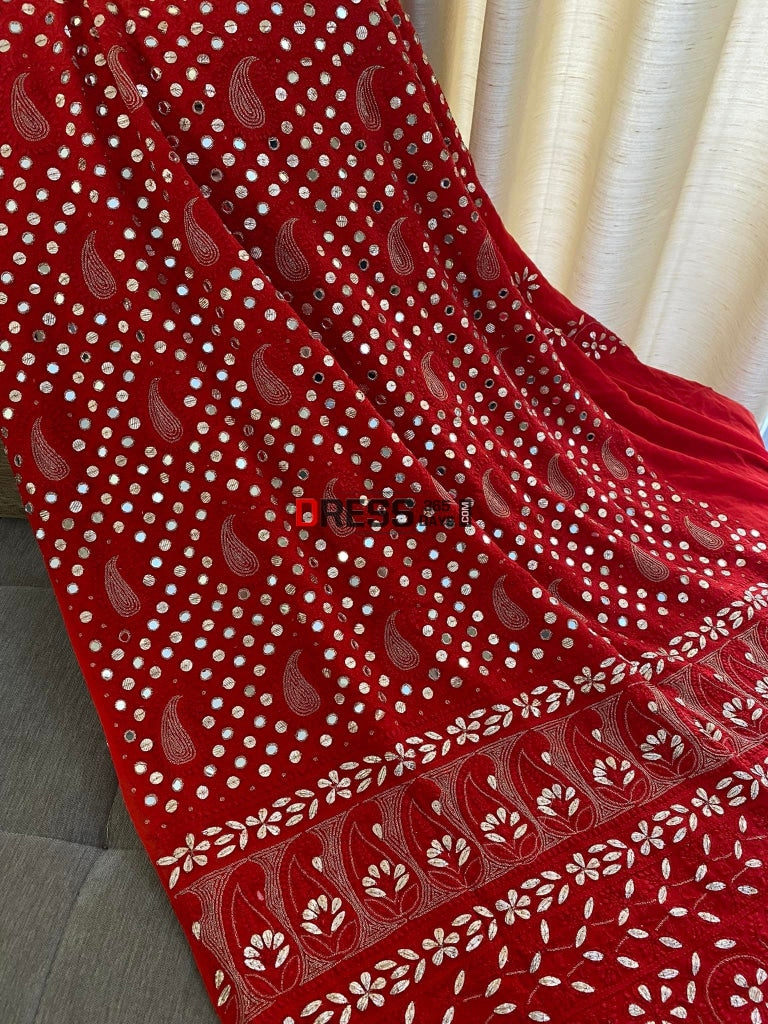 Red Mirror & Gota Patti Chikankari Suit Suits