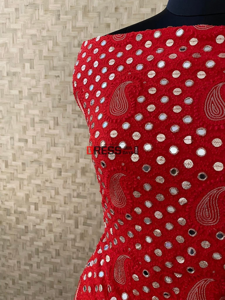 Red Mirror & Gota Patti Chikankari Suit Suits