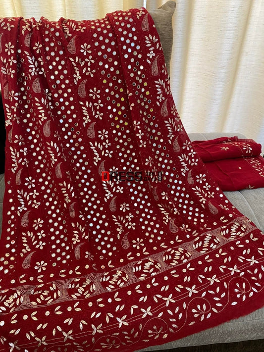 Red Mirror & Gota Patti Lucknowi Chikankari Suit Suits