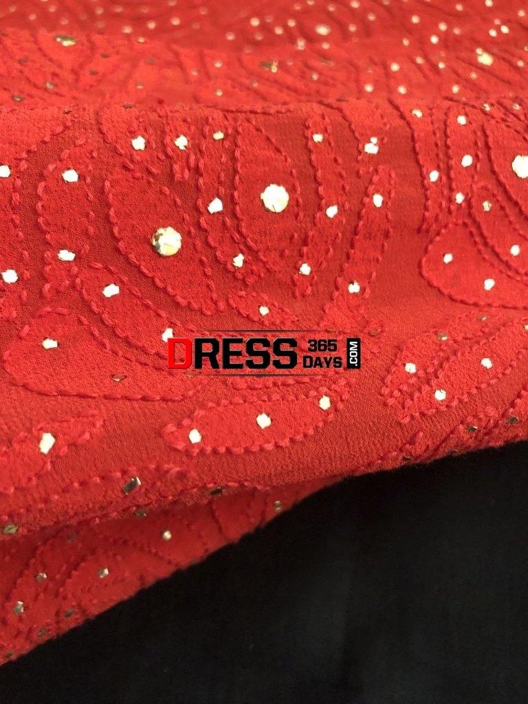 Red Mukaish Chikankari Saree