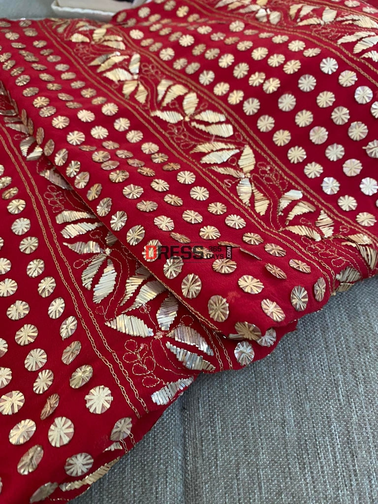 Red Pure Georgette Kamdani Suit Chikankari Suits