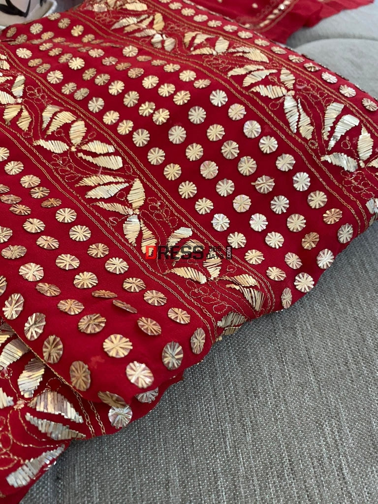 Red Pure Georgette Kamdani Suit Chikankari Suits