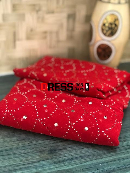 Red Pure Georgette Mukaish Work Dupatta Chikankari