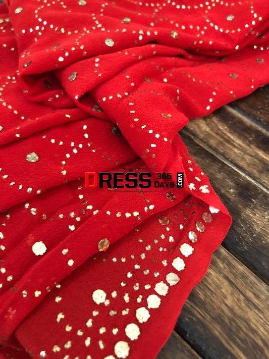 Red Pure Georgette Mukaish Work Dupatta Chikankari