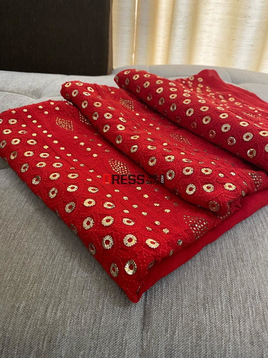 Red Ring Mukaish Chikankari Suit Suits