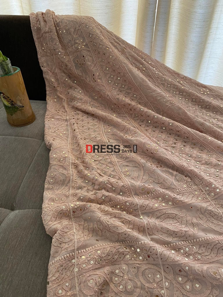 Rose Gold Kamdani Lucknowi Chikankari Anarkali Suit