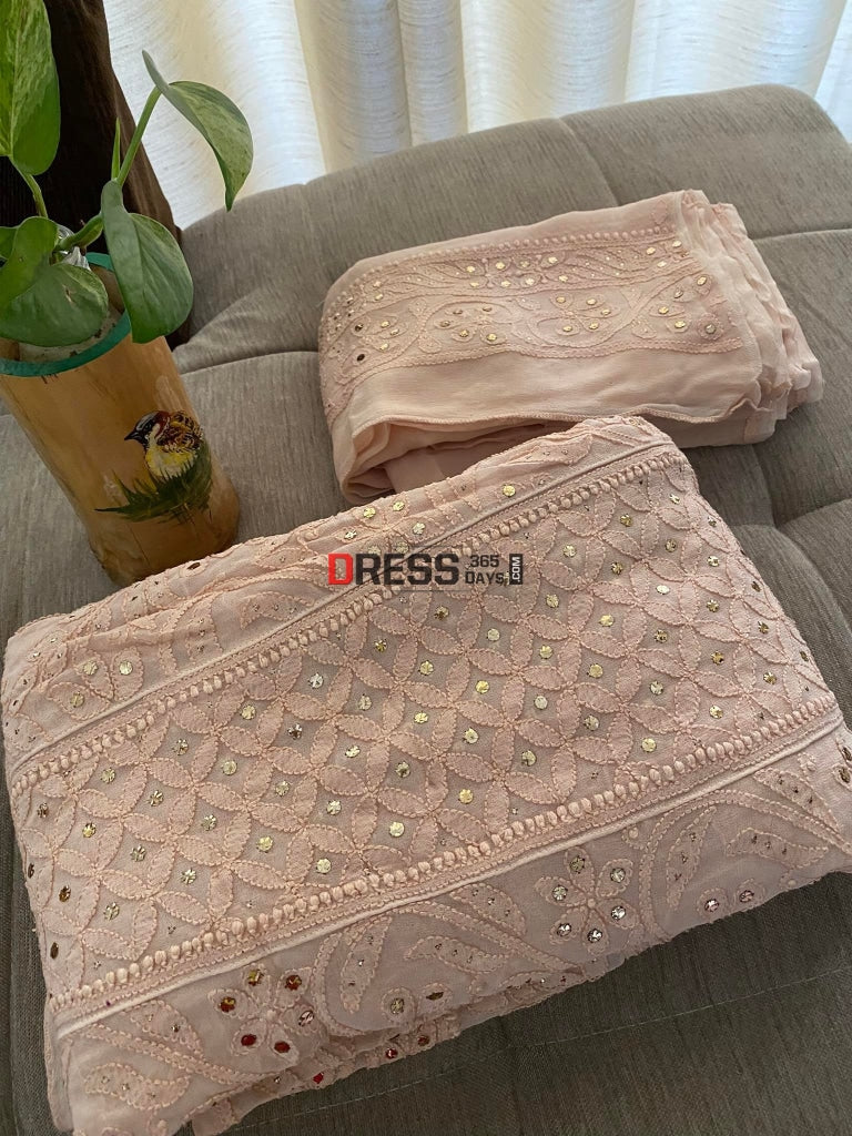 Rose Gold Kamdani Lucknowi Chikankari Anarkali Suit