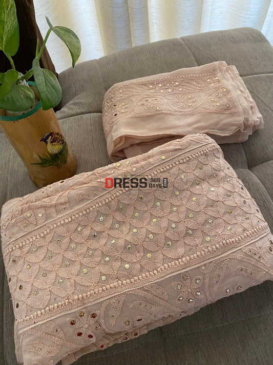 Rose Gold Kamdani Lucknowi Chikankari Anarkali Suit