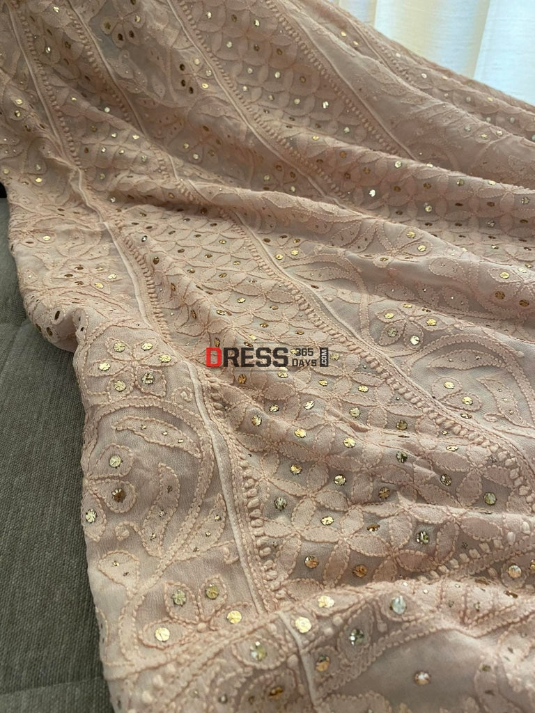 Rose Gold Kamdani Lucknowi Chikankari Anarkali Suit