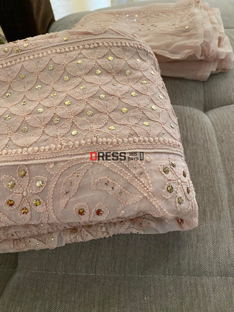 Rose Gold Kamdani Lucknowi Chikankari Anarkali Suit