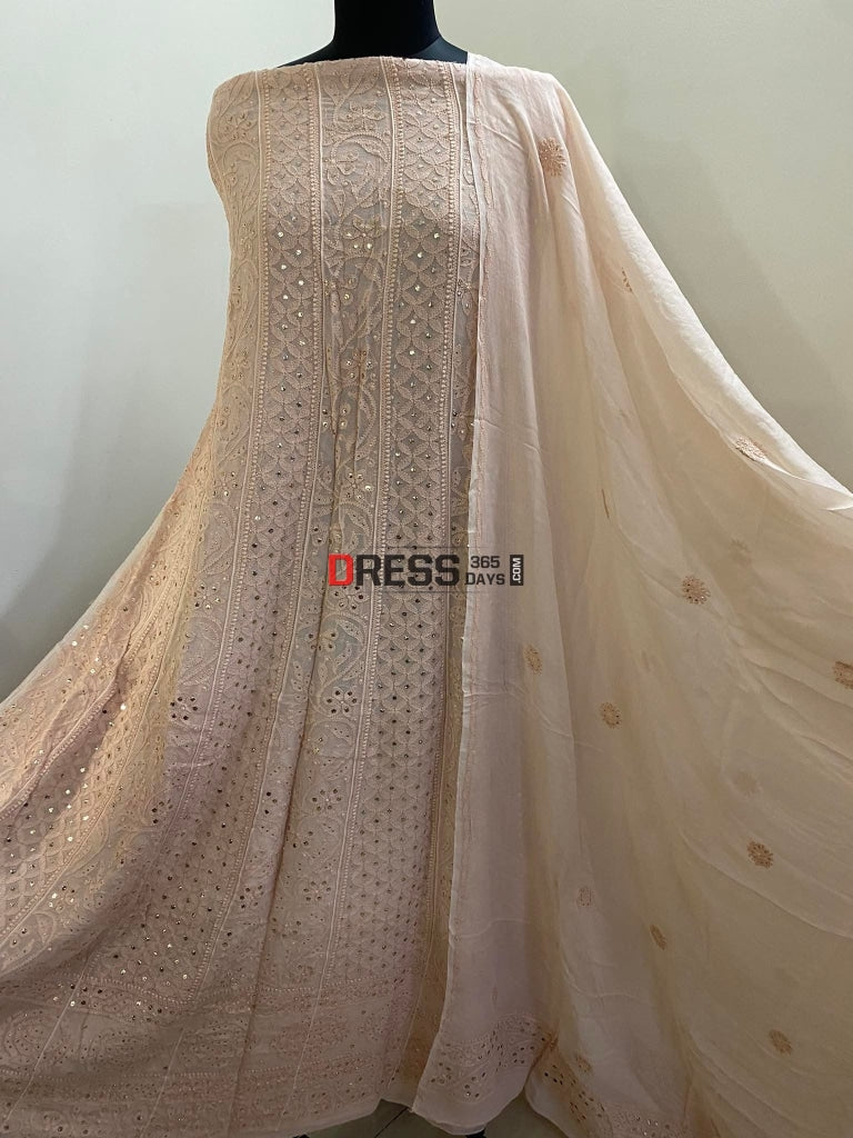 Rose Gold Kamdani Lucknowi Chikankari Anarkali Suit