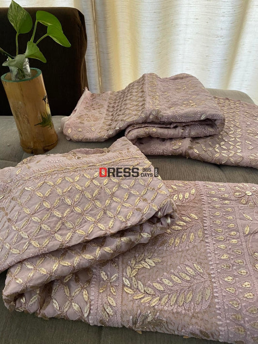 Rose Gold Lucknowi Chikankari Gota Patti Lehenga Set