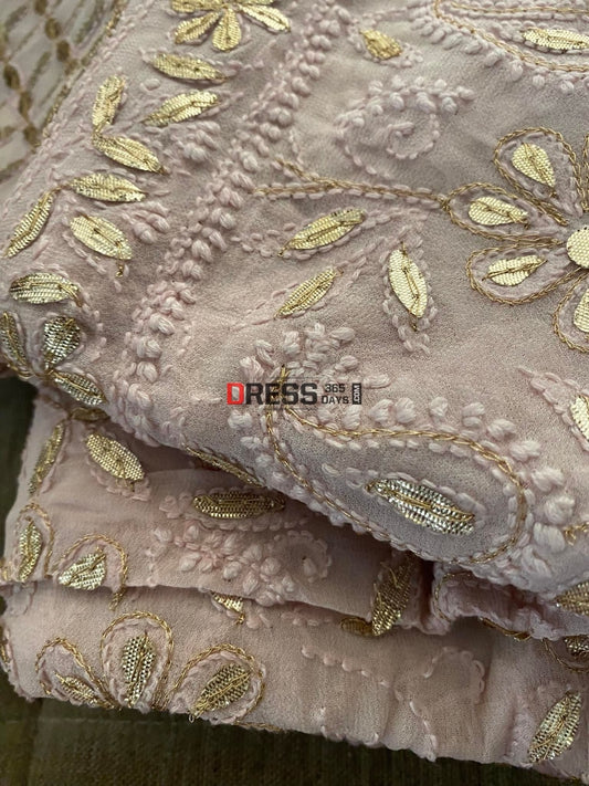 Rose Gold Lucknowi Chikankari Gota Patti Lehenga Set