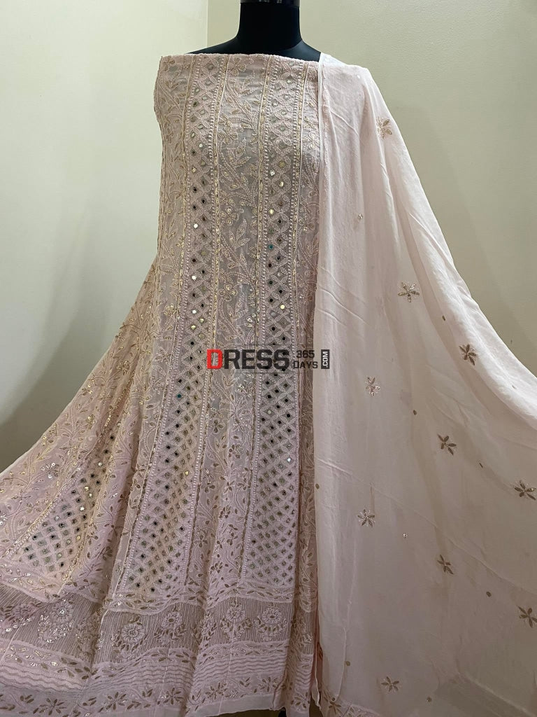 Rose Gold Mirror & Gota Patti Chikankari Anarkali Suit