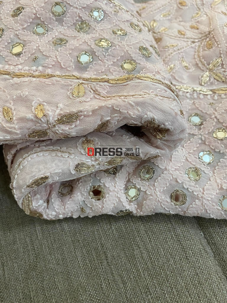 Rose Gold Mirror & Gota Patti Chikankari Anarkali Suit