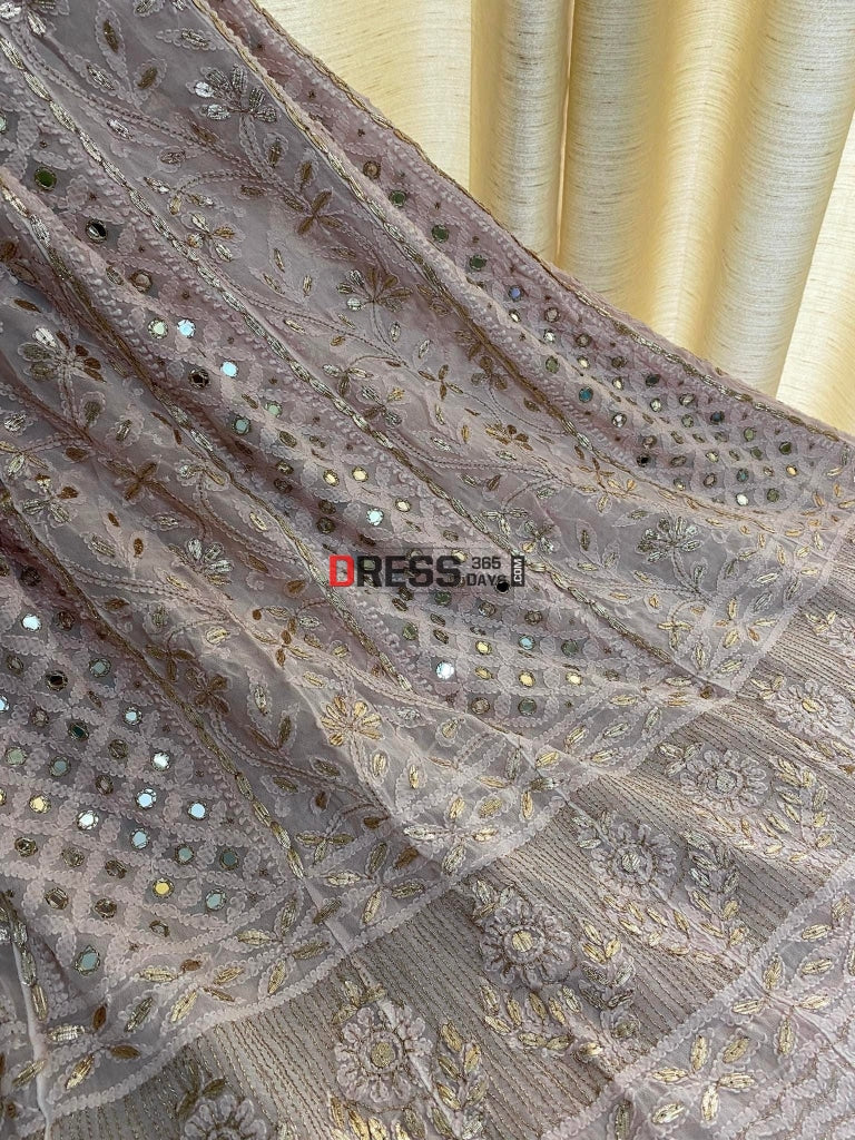 Rose Gold Mirror & Gota Patti Chikankari Anarkali Suit