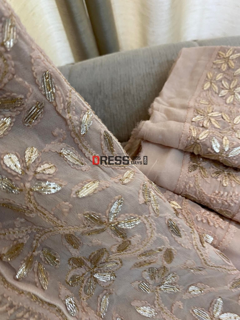 Rose Gold Mirror & Gota Patti Lucknowi Anarkali Suit Chikankari