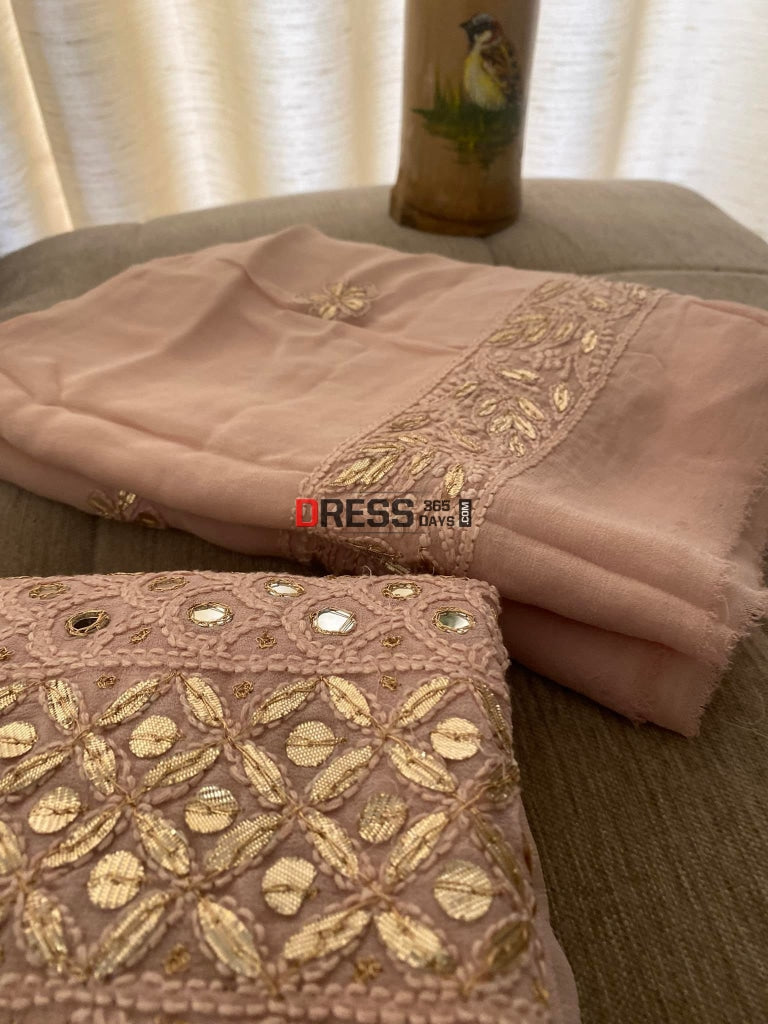 Rose Gold Mirror & Gota Patti Lucknowi Chikankari Suit Suits