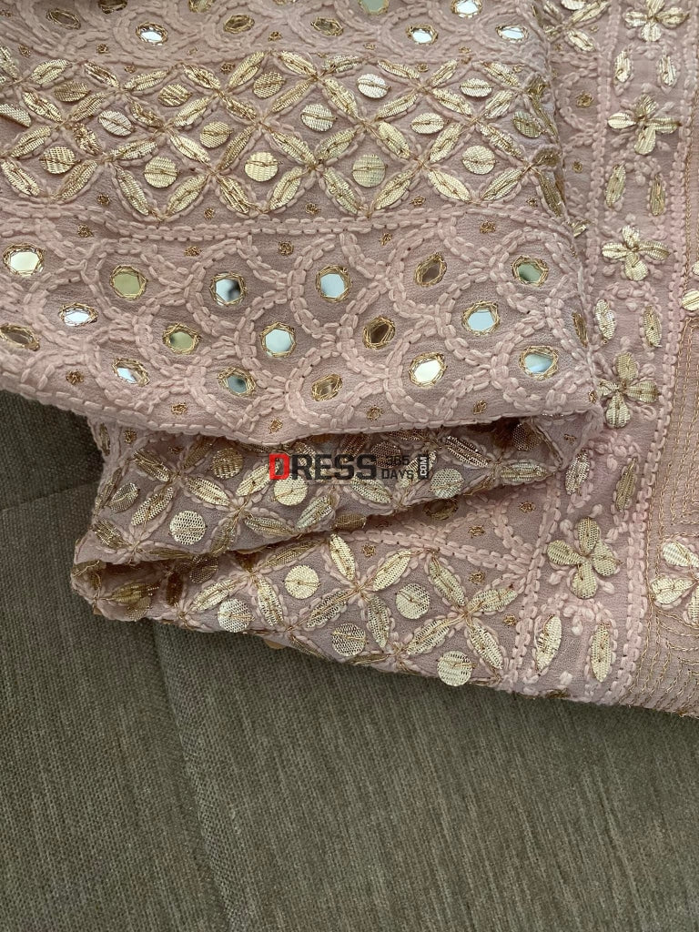 Rose Gold Mirror & Gota Patti Lucknowi Chikankari Suit Suits