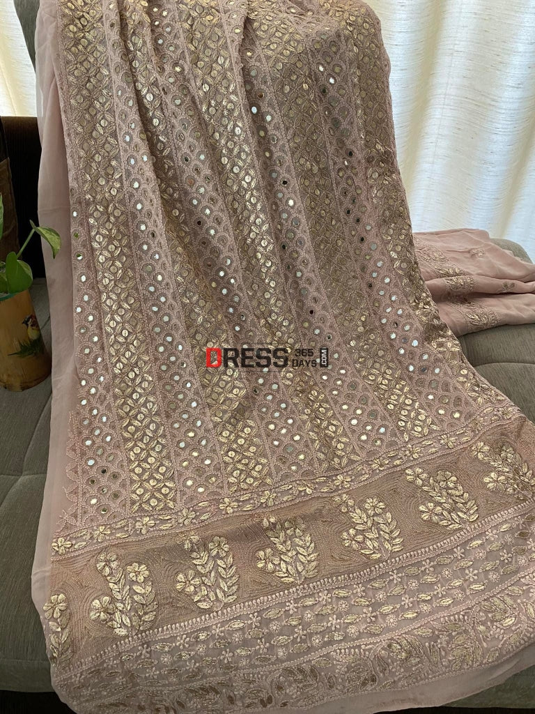 Rose Gold Mirror & Gota Patti Lucknowi Chikankari Suit Suits