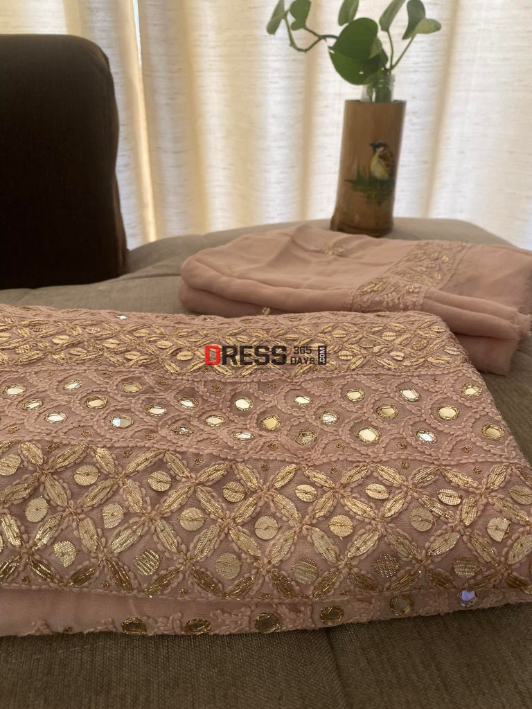 Rose Gold Mirror & Gota Patti Lucknowi Chikankari Suit Suits
