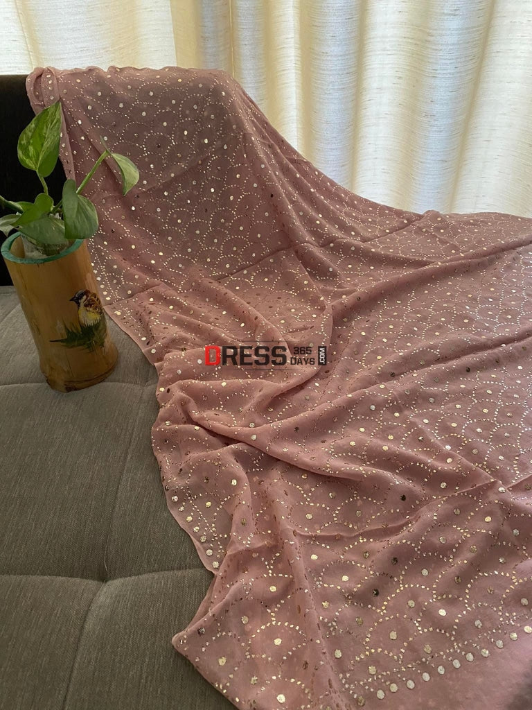 Rose Gold Pure Georgette Mukaish Dupatta Chikankari