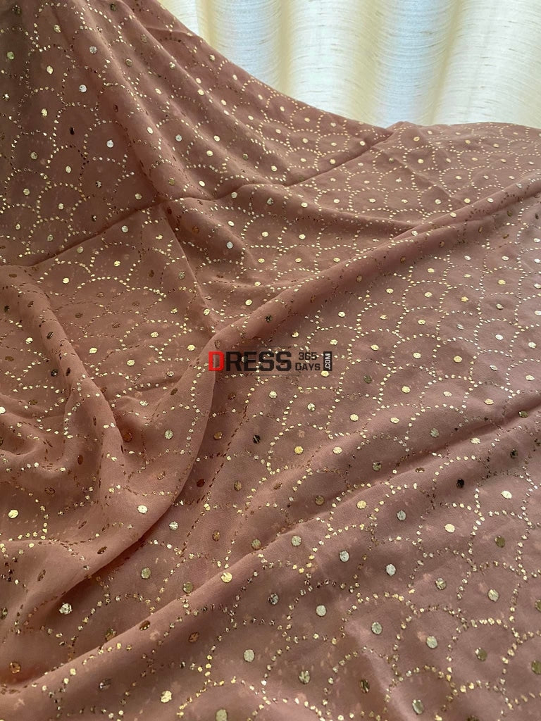 Rose Gold Pure Georgette Mukaish Dupatta Chikankari