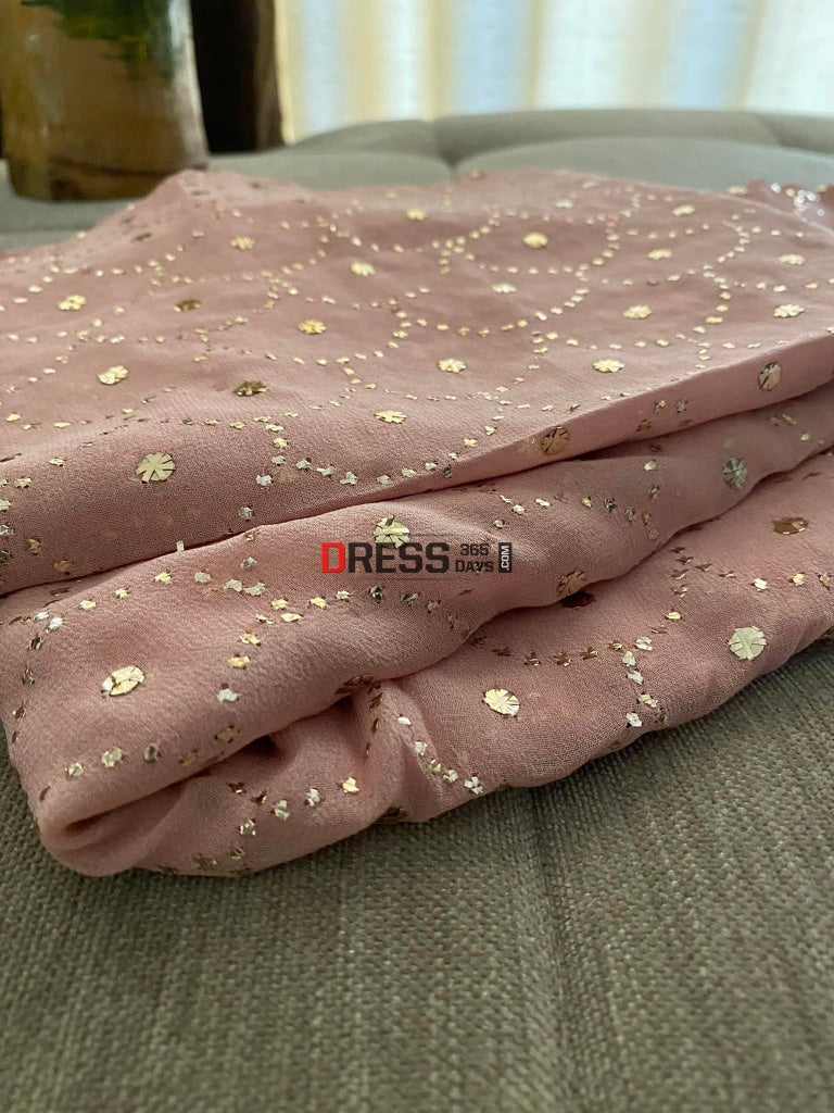 Rose Gold Pure Georgette Mukaish Dupatta Chikankari