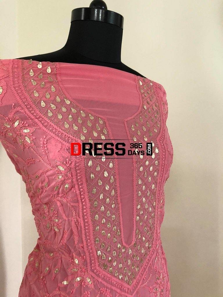Rose Pink Gota Patti Lucknowi Chikankari Suit Suits