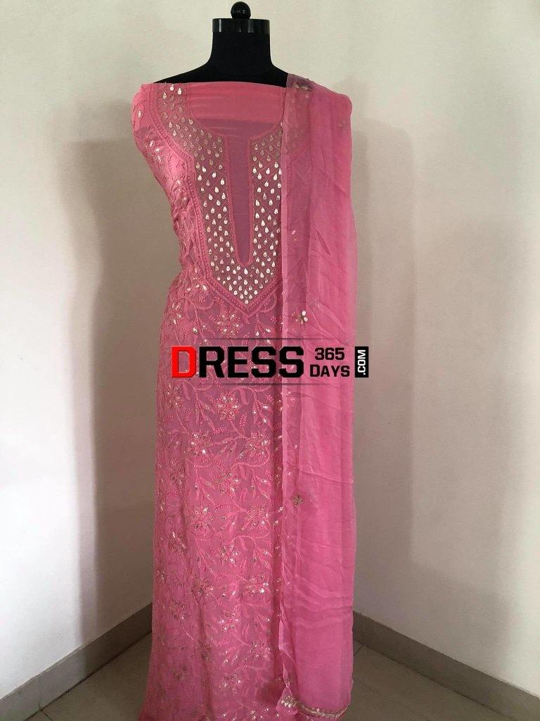 Rose Pink Gota Patti Lucknowi Chikankari Suit Suits
