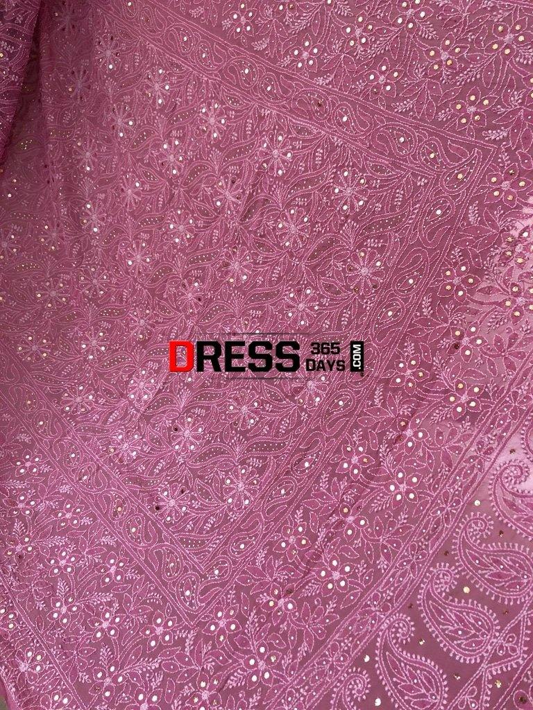 Rose Pink Mukaish Chikankari Dupatta