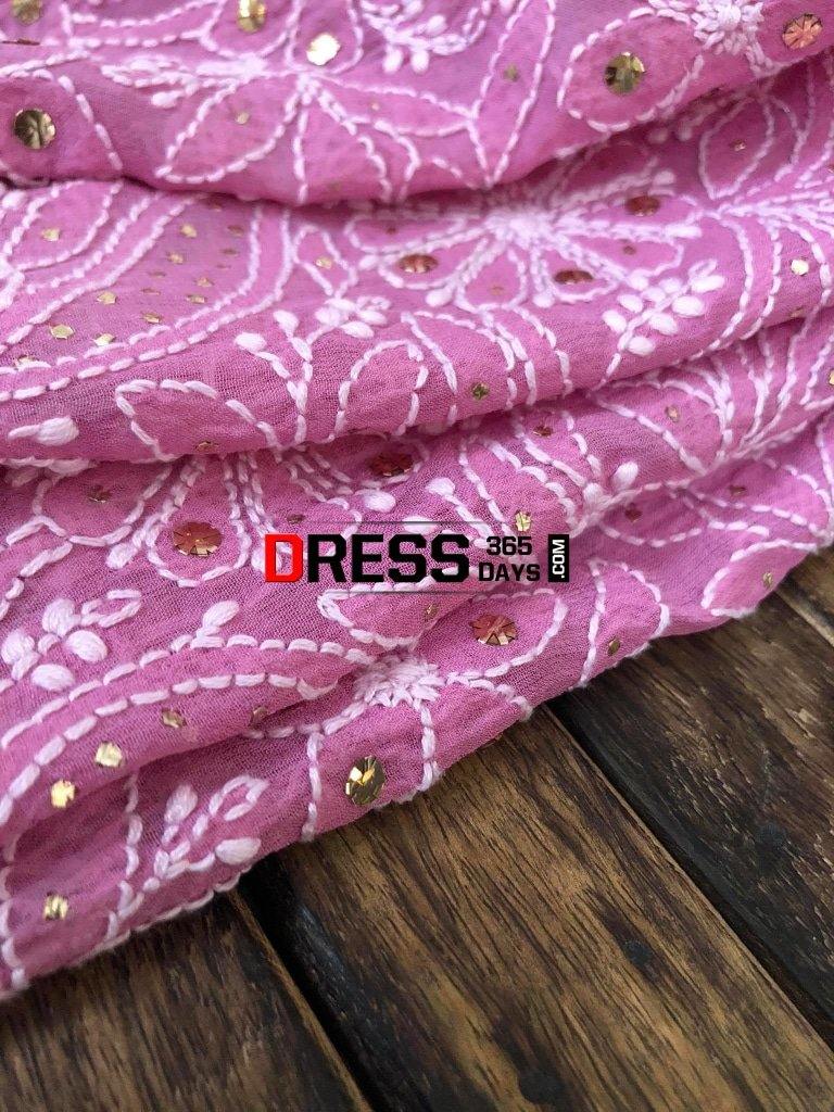 Rose Pink Mukaish Chikankari Dupatta