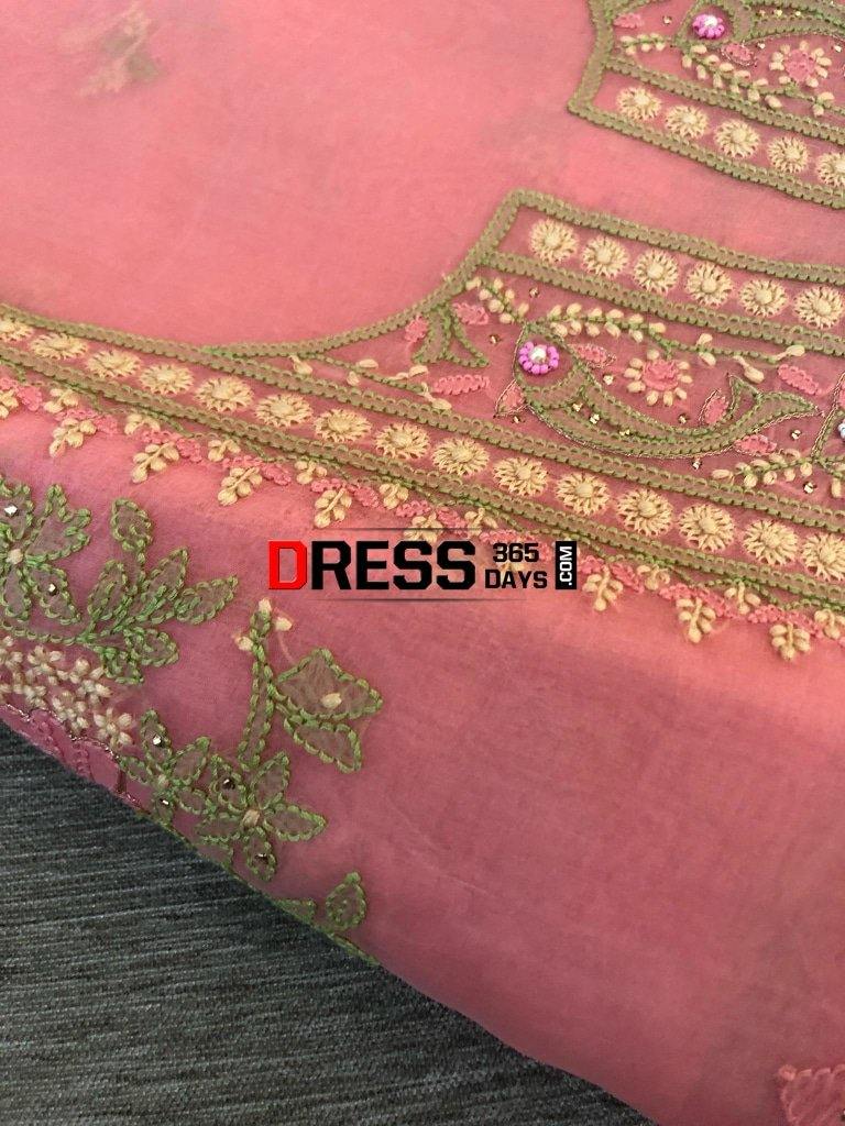 Rose Pink Organza Chikankari Suit With Heavy Banarasi Dupatta