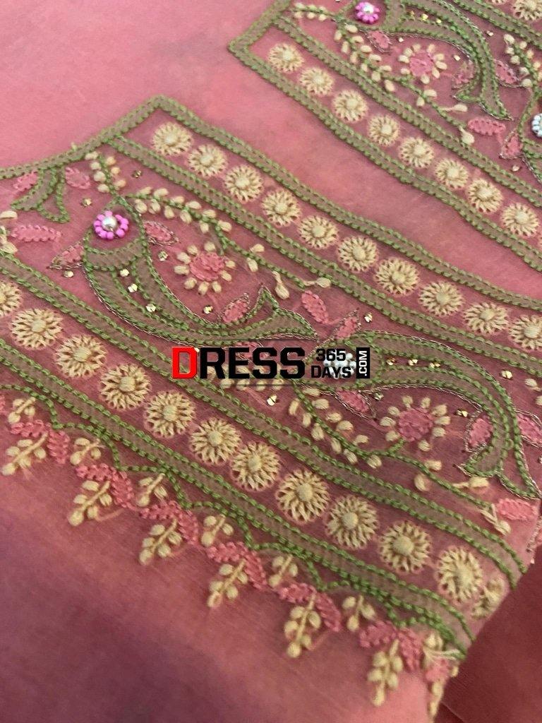 Rose Pink Organza Chikankari Suit With Heavy Banarasi Dupatta
