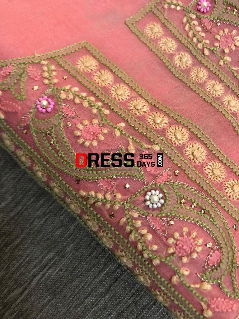 Rose Pink Organza Chikankari Suit With Heavy Banarasi Dupatta