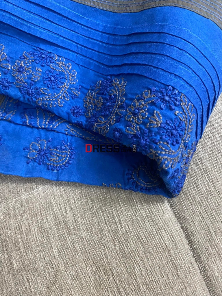 Royal Blue Fine Chikankari Cotton Short Kurti (Size-L)