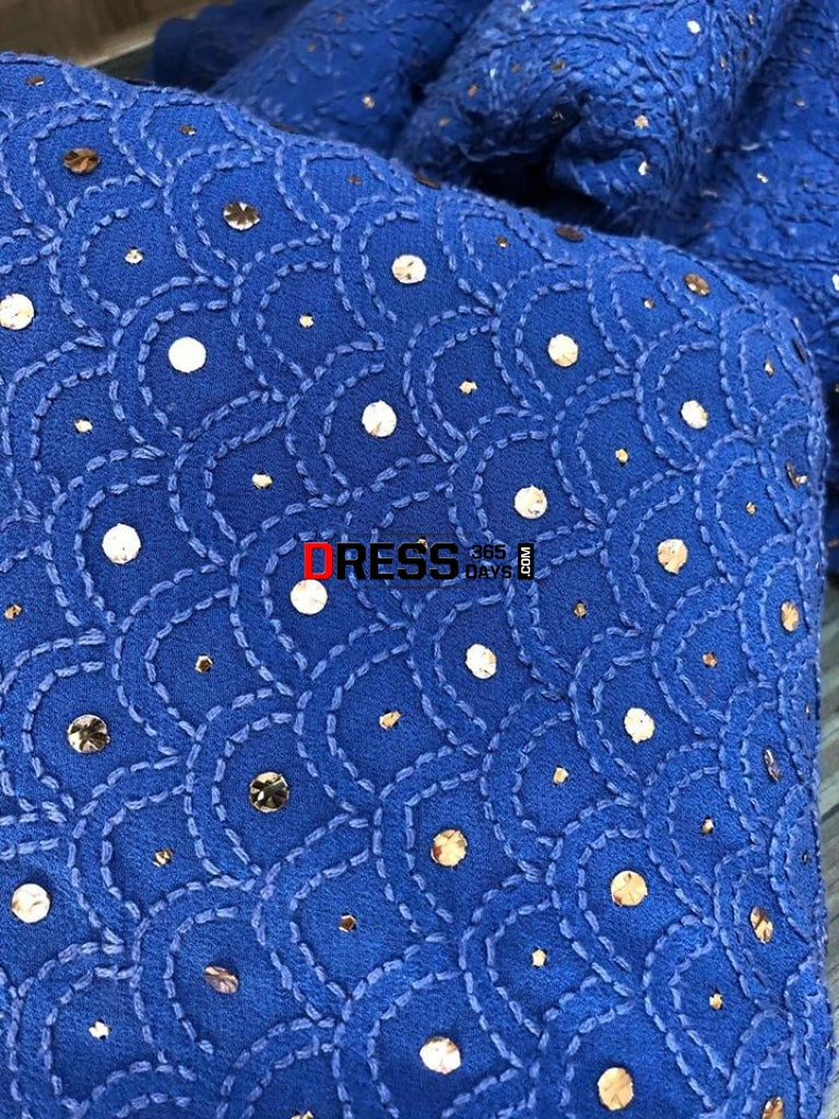Royal Blue Lucknowi Chikankari Mukaish Lehenga