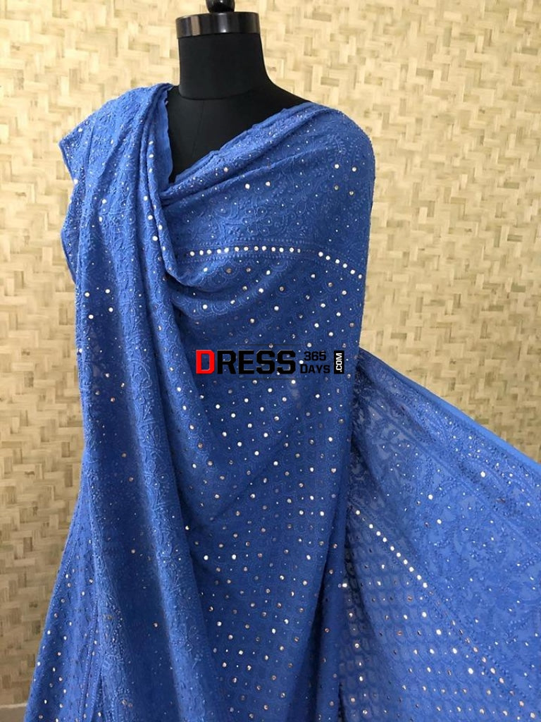 Royal Blue Lucknowi Chikankari Mukaish Lehenga