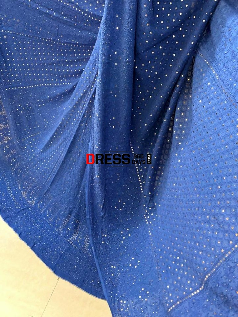Royal Blue Lucknowi Chikankari Mukaish Lehenga