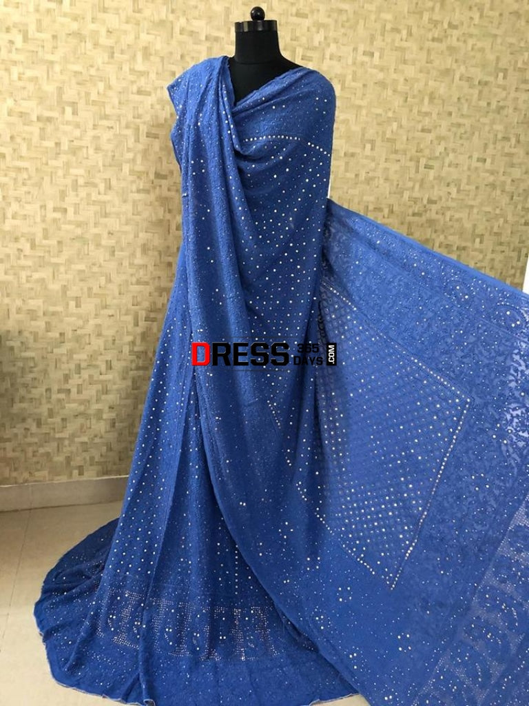 Royal Blue Lucknowi Chikankari Mukaish Lehenga