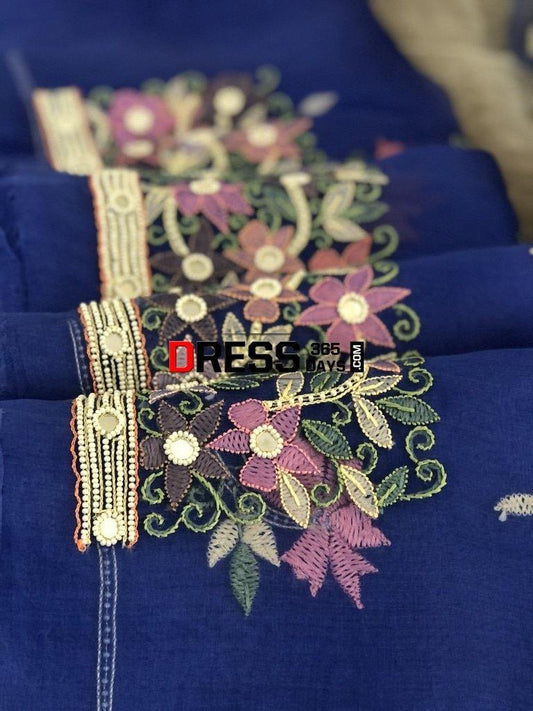 Royal Blue Organza Beads Chikankari Suit Suits