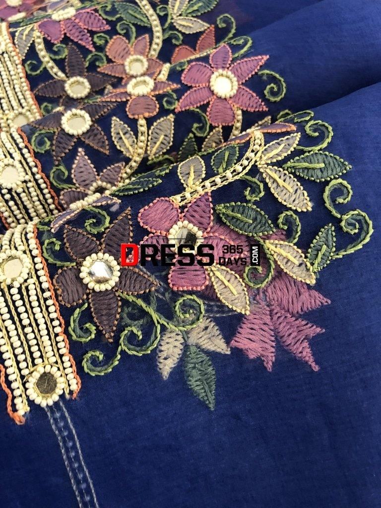 Royal Blue Organza Beads Chikankari Suit Suits