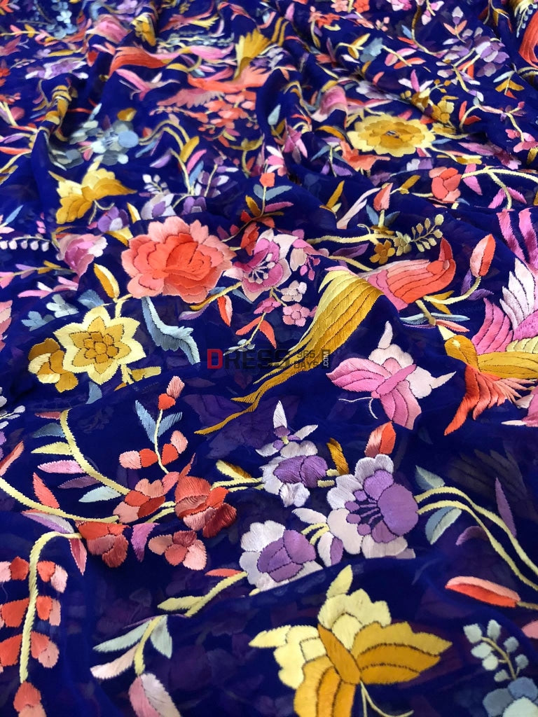 Royal Blue Parsi Gara Fine Embroidery Dupatta