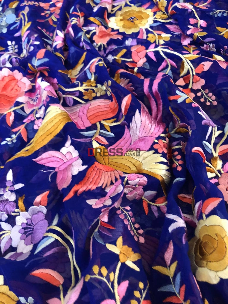 Royal Blue Parsi Gara Fine Embroidery Dupatta